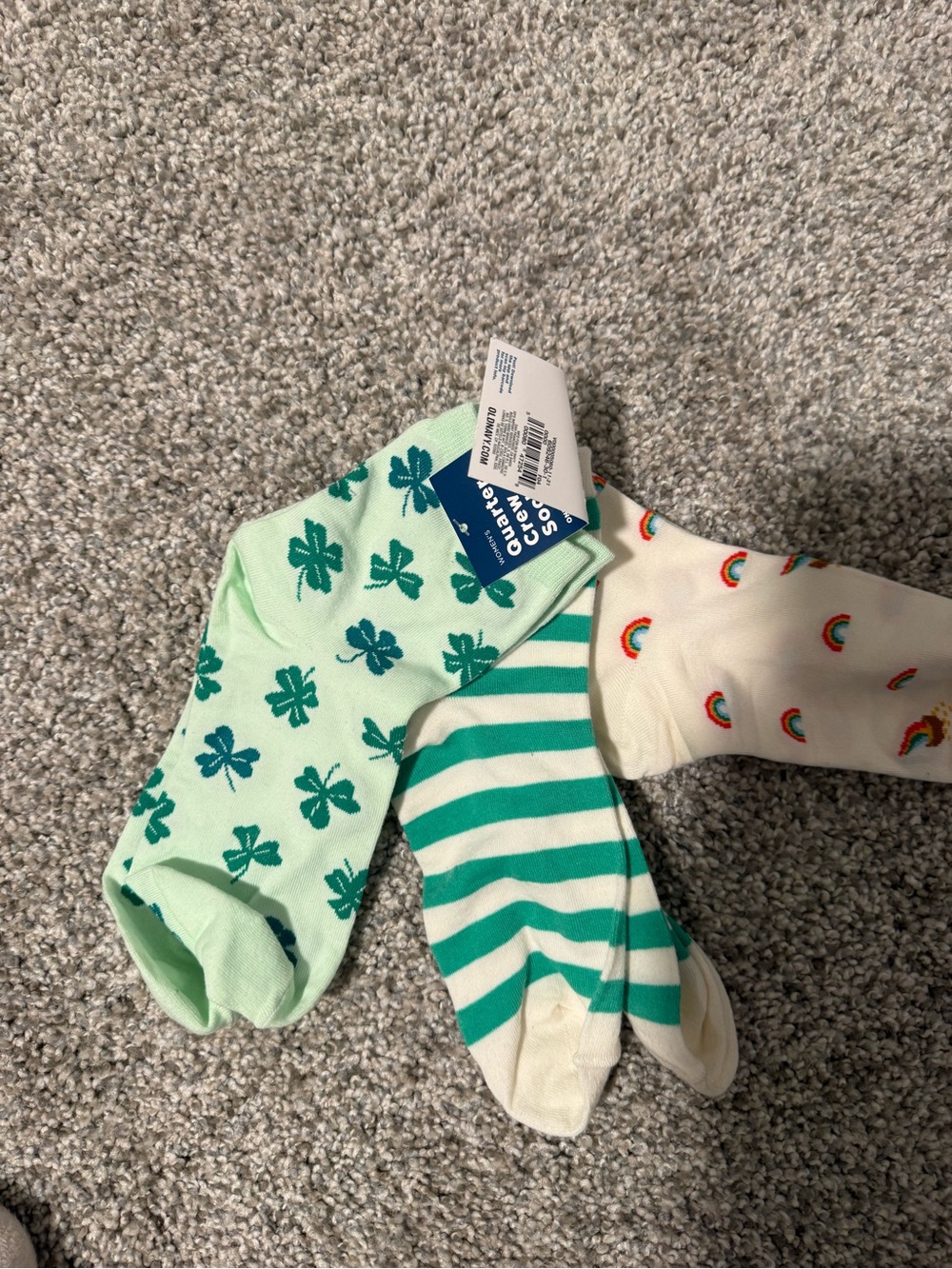 Old Navy Crew Socks - Mint, Green & White with Rainbows